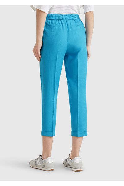 United Colors of Benetton Women's Blue 100% Linen Elastic Waist Trousers