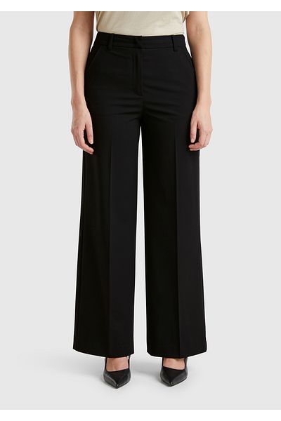 United Colors of Benetton Women's Black Stretch Fabric High Waist Wide Leg Pants
