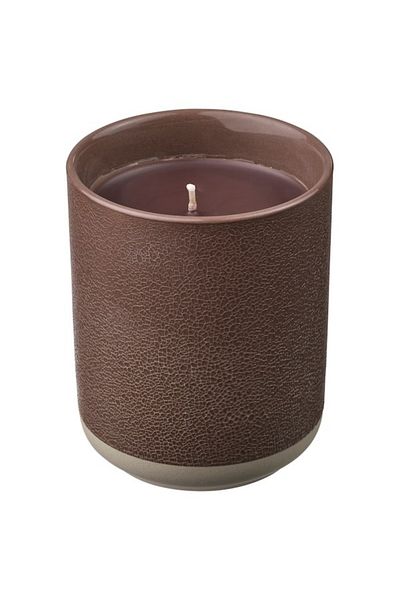 IKEA SILKESTRÄD Scented Candle, Leather & Vanilla – Brown Ceramic Jar, Cozy & Luxurious Fragrance,