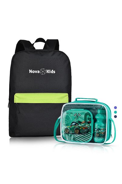 NovaKids Nova Kids Study Buddy 17Inch Backpack with Lunch Bag, Lunch Box & Bottle - Black