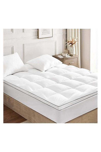 Comfy 200 x 200 x 7 CM HOTEL STYLE WHITE COTTON MATTRESS TOPPER WITH BLACK PIPING