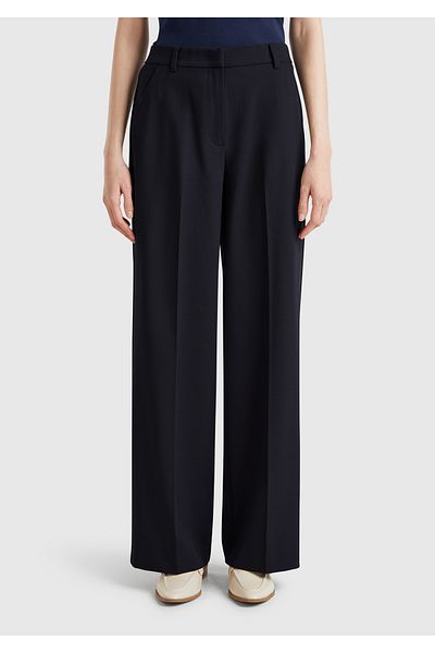 United Colors of Benetton Women's Navy Blue Stretch Fabric High Waist Wide Leg Pants