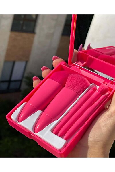 ROWENAROSE 5Lİ Lüks Makyaj Fırçası Seti Aynalı Özel Kutulu Koyu Pembe