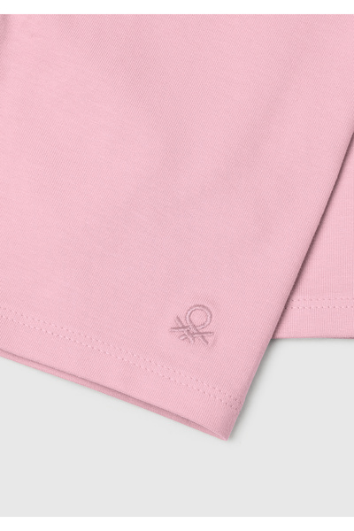 United Colors of Benetton Kız Çocuk Pembe Ton Sür Ton Logo İşlemeli Mini Bisikletçi Taytı