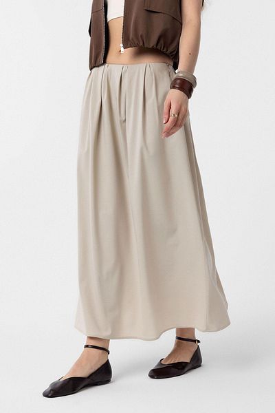 Antioch Beige Pleated Women's Midi Skirt