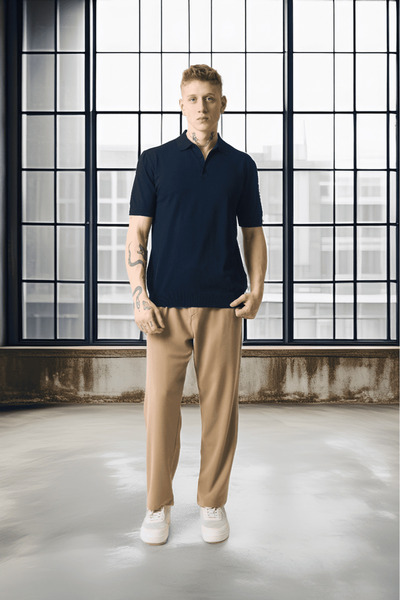 Valiberta Ανδρικό μπλουζάκι Polo Neck Basic Knitted Knitted - Navy Blue