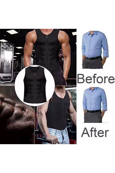 Generic Men's black body shaper sports sweat suit fitness zipper sweat-absorbent waistcoat fitness ves