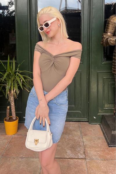 Madmext Khaki Madonna Collar Women's Blouse Mg2411