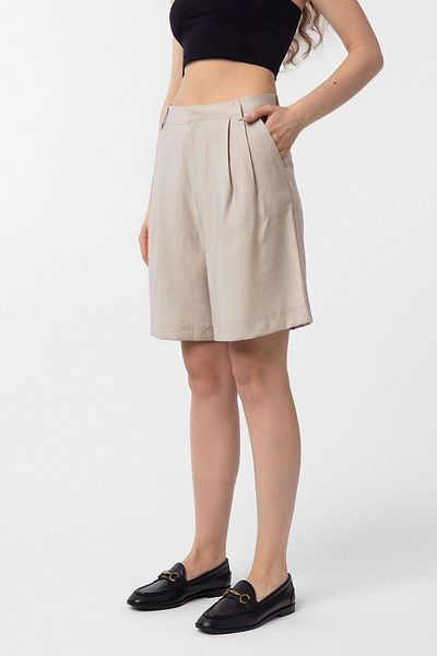 Antioch Beige Pleated Women's Bermuda Shorts