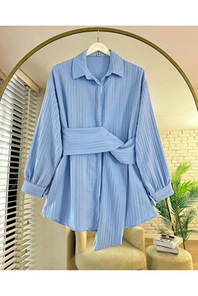 Cherry Garment Design KADIN TESETTÜR TUNİK ÇİZGİLİ DOKU BELİ KUŞAKLI ARMÜRLÜ ...