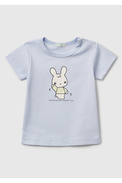 United Colors of Benetton Bebek Toz Mavi Tavşan Baskılı T-Shirt