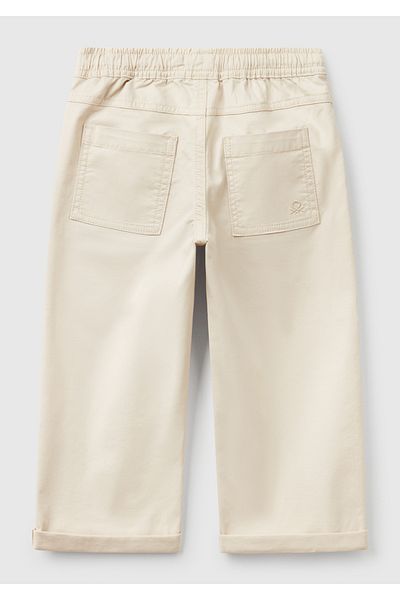 United Colors of Benetton Boy's Ecru Drawstring Waist Jogger Pants with Patch Pockets