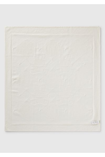 United Colors of Benetton Baby White Blanket with Diamond Pattern and Rabbit Knit Detail