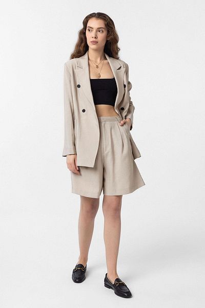Antioch Beige Pleated Women's Bermuda Shorts