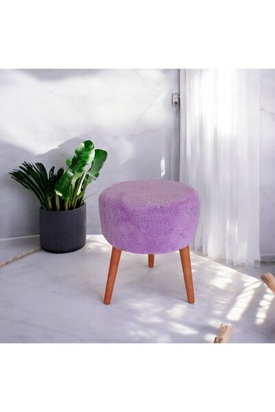 Edam Yuvarlak Puf Bench Ahşap Ayaklı Dekoratif Peluş