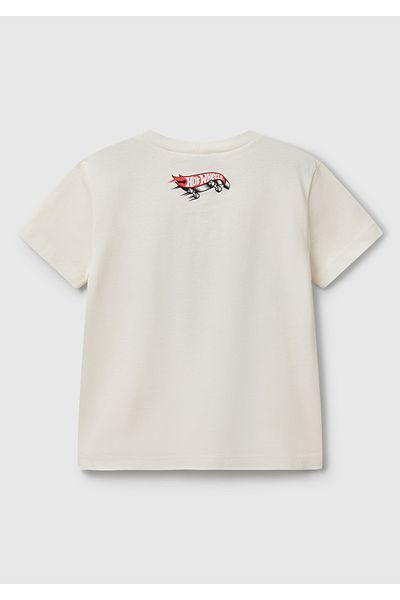 United Colors of Benetton Boy's Ecru Hot Wheels Printed Logo Label T-Shirt