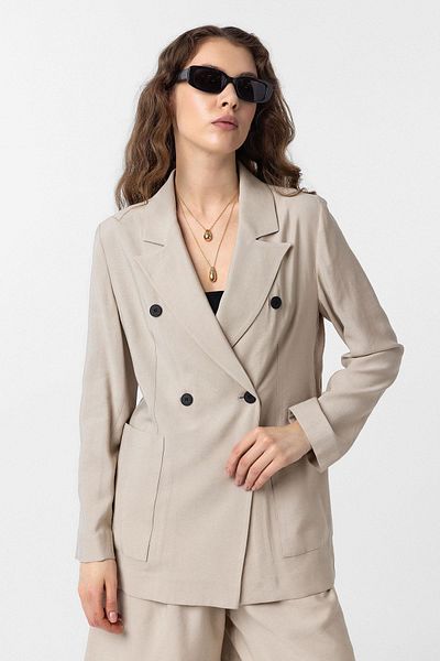 Antioch Beige Double Breasted Women's Blazer Jacket