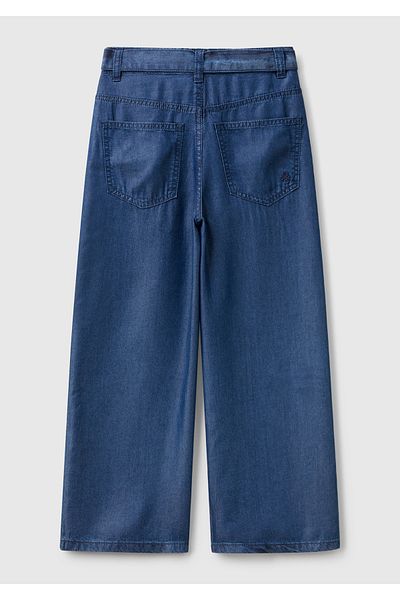 United Colors of Benetton Girl's Dark Denim 100% Lyosel Wide Fit Denim Trousers with Belted Waist