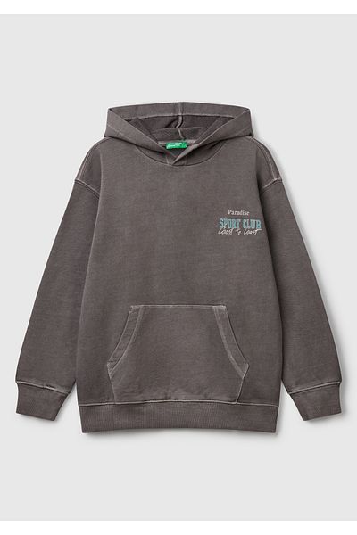 United Colors of Benetton Суитшърт с качулка и джоб с избледнял ефект в антрацитно сиво за момче