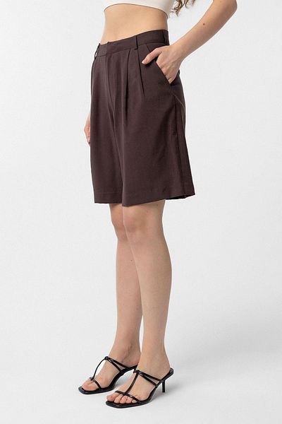 Antioch Brown Pleated Women's Bermuda Shorts