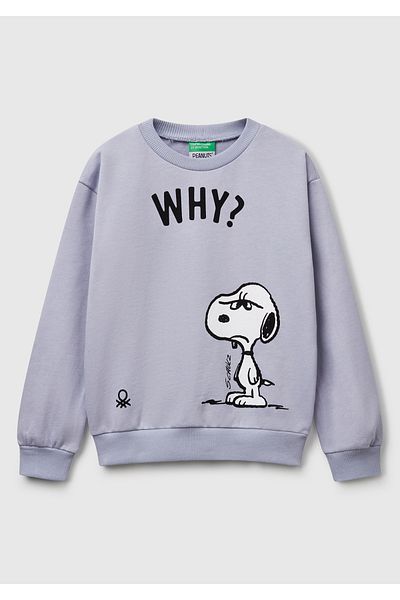 United Colors of Benetton Girl's Lilac Peanuts Printed Logo Label Crew Neck Sweatshirt