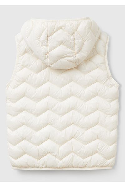 United Colors of Benetton Girl's Ecru Glitter Logo Detailed Hooded Vest