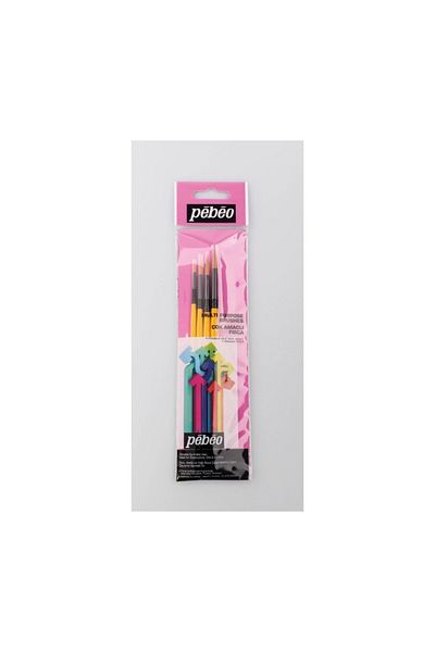 Pebeo Multi-Purpose 4Pcs Round Tip Brush Set Set1 Synthetic Bristle Suitable for Water Acrylic and Oil Painting