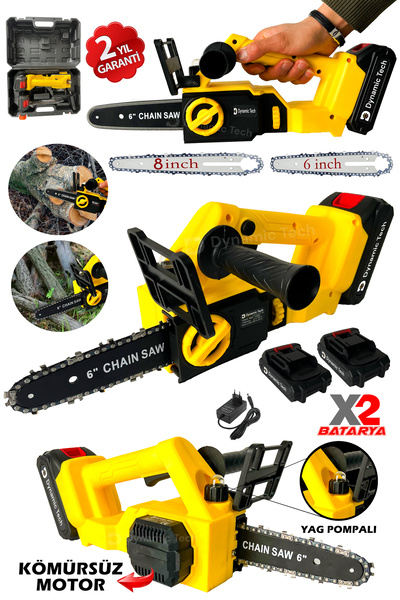 DynamicTech Pro Kömürsüz Yağ Pompalı Dal Budama Testeresi Çift Bataryalı Çift...