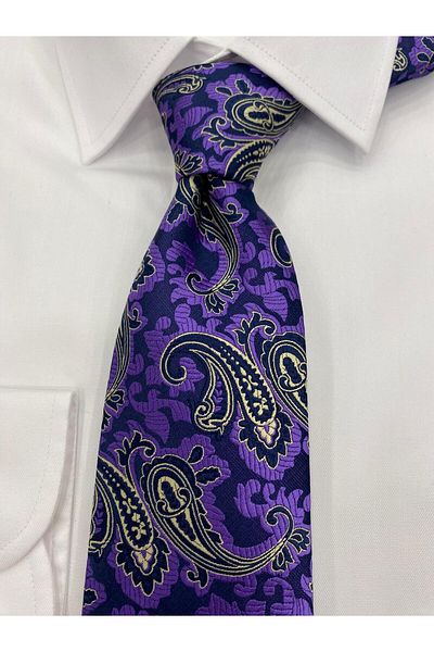 Cacharel Woven Fabric Patterned Purple White Tie