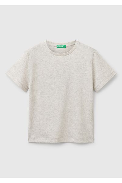 United Colors of Benetton Boy's Light Gray Melange Graphic Printed T-Shirt