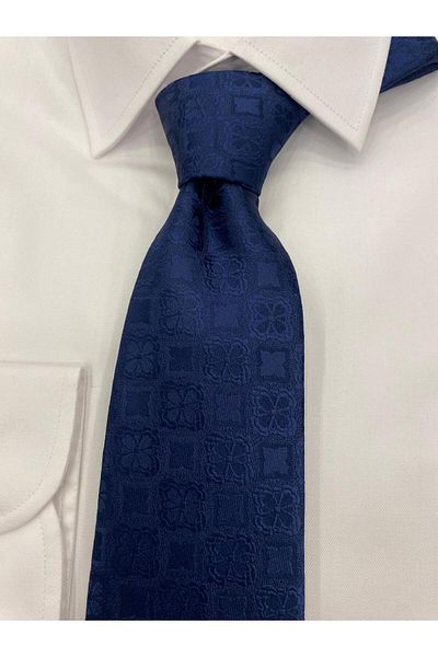 Cacharel Woven Fabric Patterned Navy Blue Tie