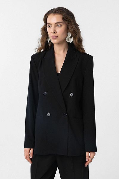 Antioch Black Regular Fit Double Breasted Women's Blazer Jacket