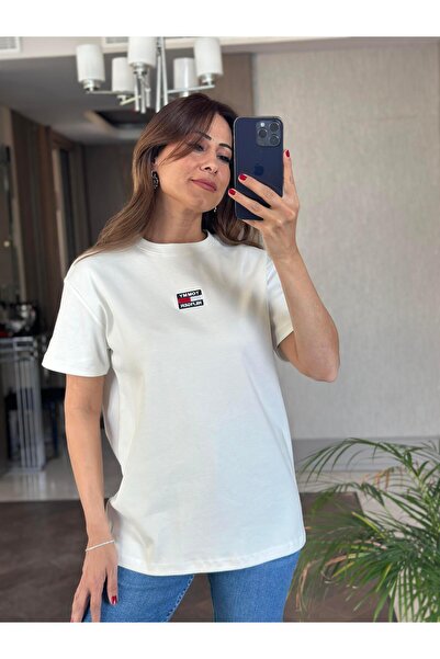 Forlady4 Tricou alb pentru femei Interlock cu broderie TH