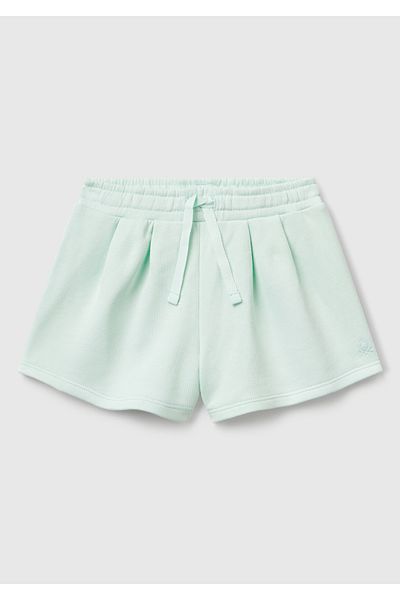 United Colors of Benetton Pantaloni scurți pentru fete, verde apă, cu logo Benetton brodat cu șnur în talie