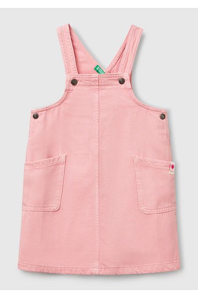 United Colors of Benetton Girl's Pink 100% Liyosel Logo Labeled Patch Pocket Strap Salopet