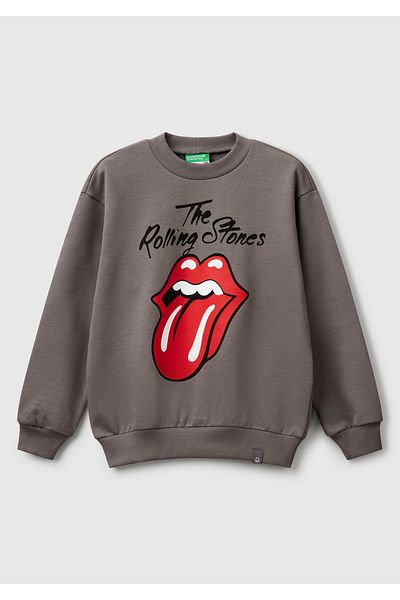 United Colors of Benetton Суитшърт с кръгло деколте и лого на Rolling Stones в антрацитен цвят за момче