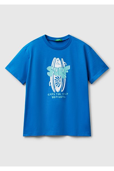 United Colors of Benetton Μπλουζάκι με κοντό μανίκι Boy's Saks Blue Graphic printed