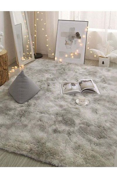 Comfy SOFT & FLUFFY ANTI SKID LIVING/BEDROOM LIGHT GREY TIE AND DIE CARPET 160 X 210 CM