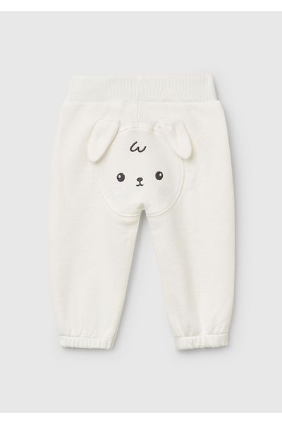 United Colors of Benetton Baby White Sweatpants with Rabbit Detail on the Back and Elastic Waist