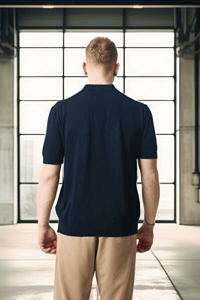 Valiberta Ανδρικό μπλουζάκι Polo Neck Basic Knitted Knitted - Navy Blue