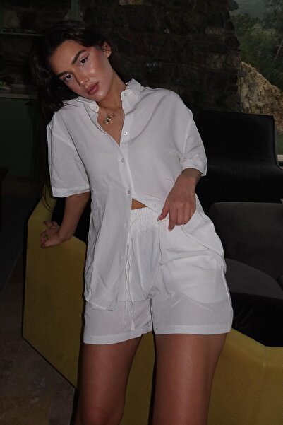 Madmext White Basic - Women's Shorts and Shirt Set