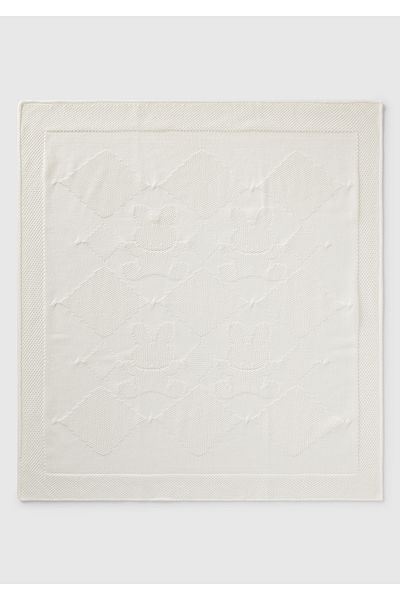 United Colors of Benetton Baby White Blanket with Diamond Pattern and Rabbit Knit Detail
