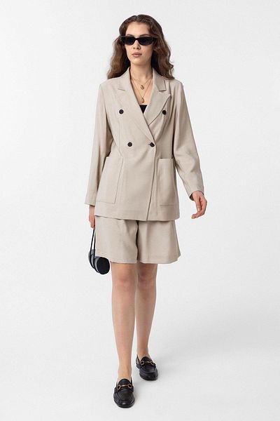 Antioch Beige Double Breasted Women's Blazer Jacket