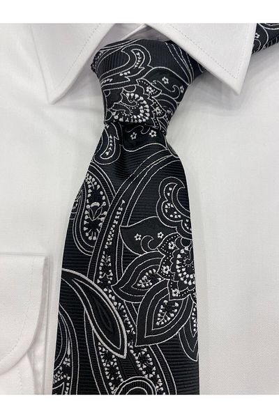 Cacharel Woven Fabric Patterned Black and White Tie