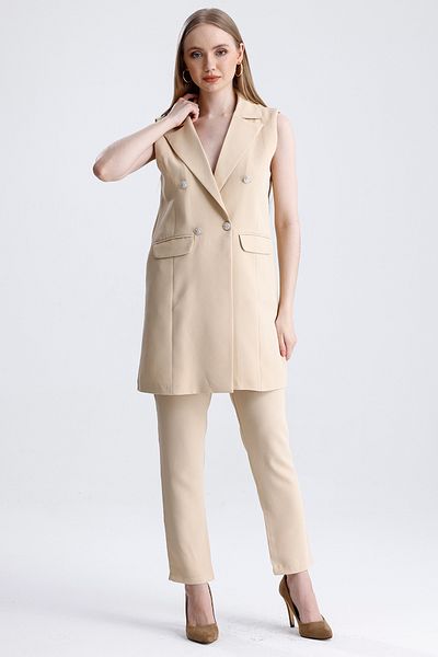 MD trend Women's Double Breasted Collar Oversize Vest and Trousers Double Classic Set