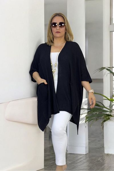 yagmurberen Short Sleeve Asymmetric Cut Slit Pocket Shawl Collar Large Size Italian Mercerized Cardigan