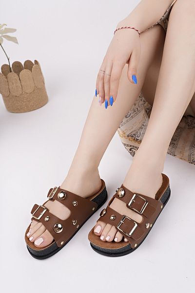 MUGGO Deni̇s Double Banded Adjustable Belted Daily Women's Slippers