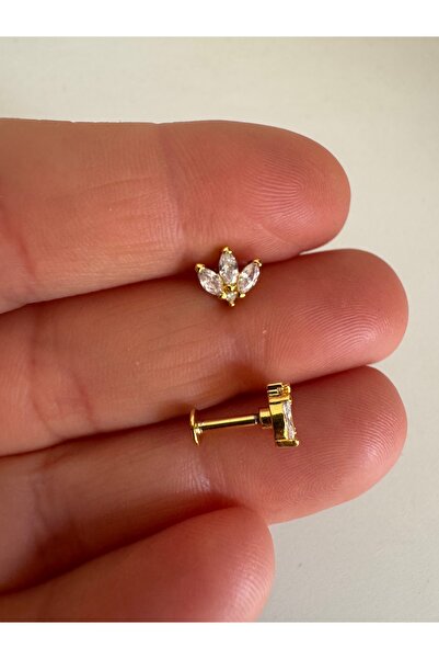 Bylin Takı Cerrahi Çelik Gold Lotus Piercing-Helix, Tragus, Lobe, Flat- Bar U...