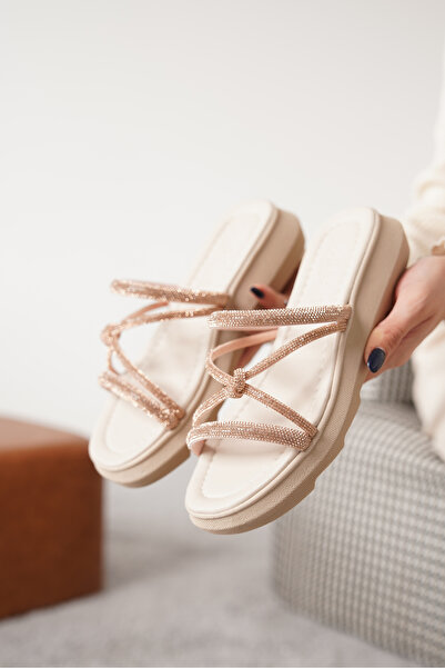 Moda Değirmeni Rose Women's Knot Stone Thick Sole Daily Stylish Slippers Md1091-122-0002