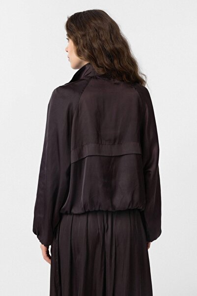 Antioch Brown Stand Collar Slim Women's Bomber Jacket